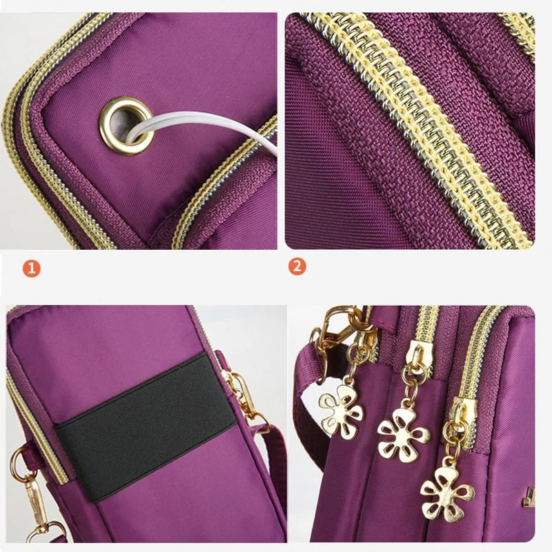 Storazone Buylor New Mobile Phone Crossbody Bags for Women Fashion Women Shoulder Bag Cell Phone Pouch With Headphone Plug 3 Layer Wallet