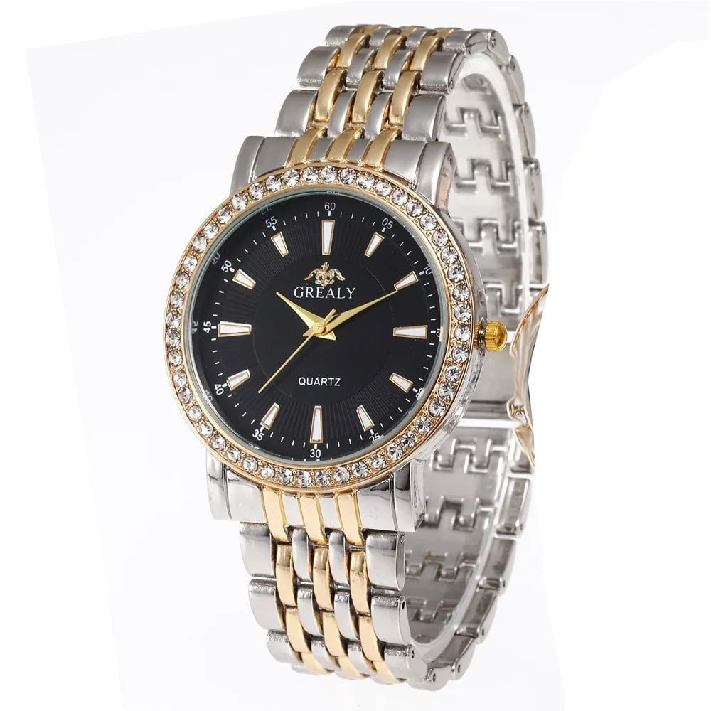 Storazone BW Gold Black Big / CHINA New Casual Watches Women Luxury Fashion Lovers Watch Rhinestone Stainless steel Quartz Watch Men Women Gift Business Wristwatch