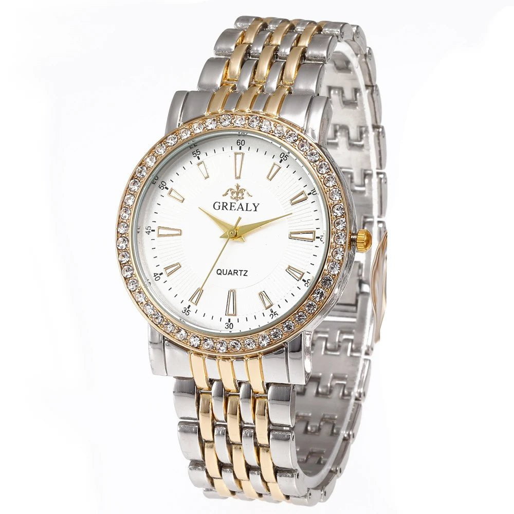 Storazone BW Gold White Big / CHINA New Casual Watches Women Luxury Fashion Lovers Watch Rhinestone Stainless steel Quartz Watch Men Women Gift Business Wristwatch