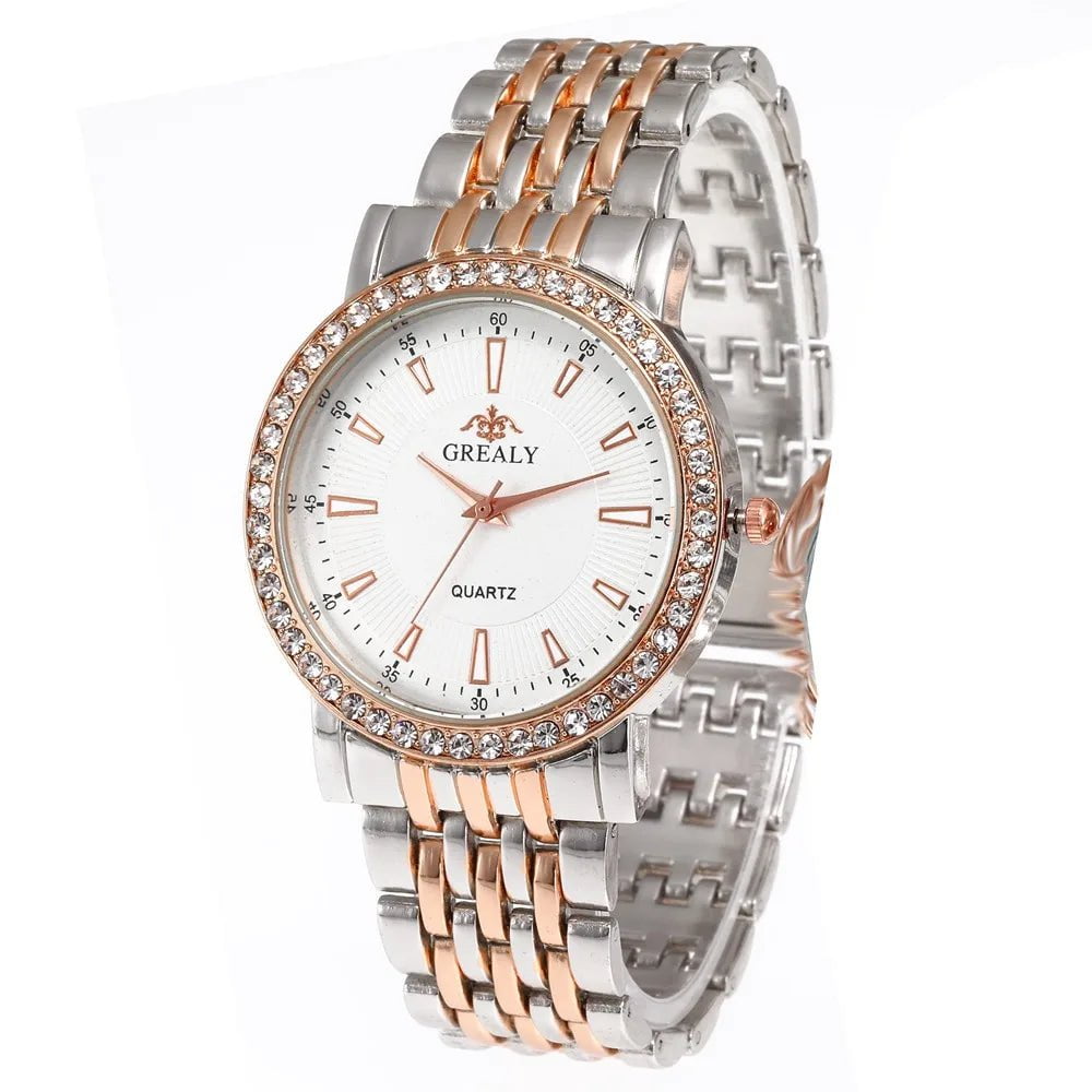 Storazone BW RosegoldWhite Big / CHINA New Casual Watches Women Luxury Fashion Lovers Watch Rhinestone Stainless steel Quartz Watch Men Women Gift Business Wristwatch