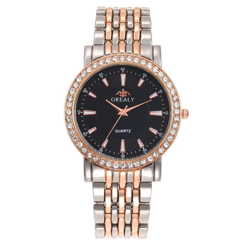 Storazone BWRosegoldBlack Big / CHINA New Casual Watches Women Luxury Fashion Lovers Watch Rhinestone Stainless steel Quartz Watch Men Women Gift Business Wristwatch