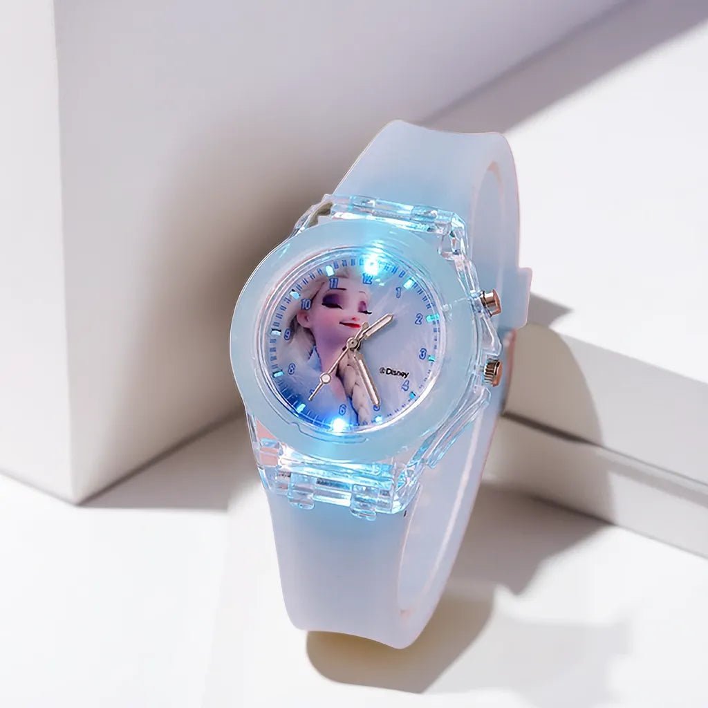 Storazone BX Sky Blue Disney Mickey Mouse Girls Watches Children Silicone Strap Colorful Light Spiderman Kids Watch Student Quartz Clock reloj infanti