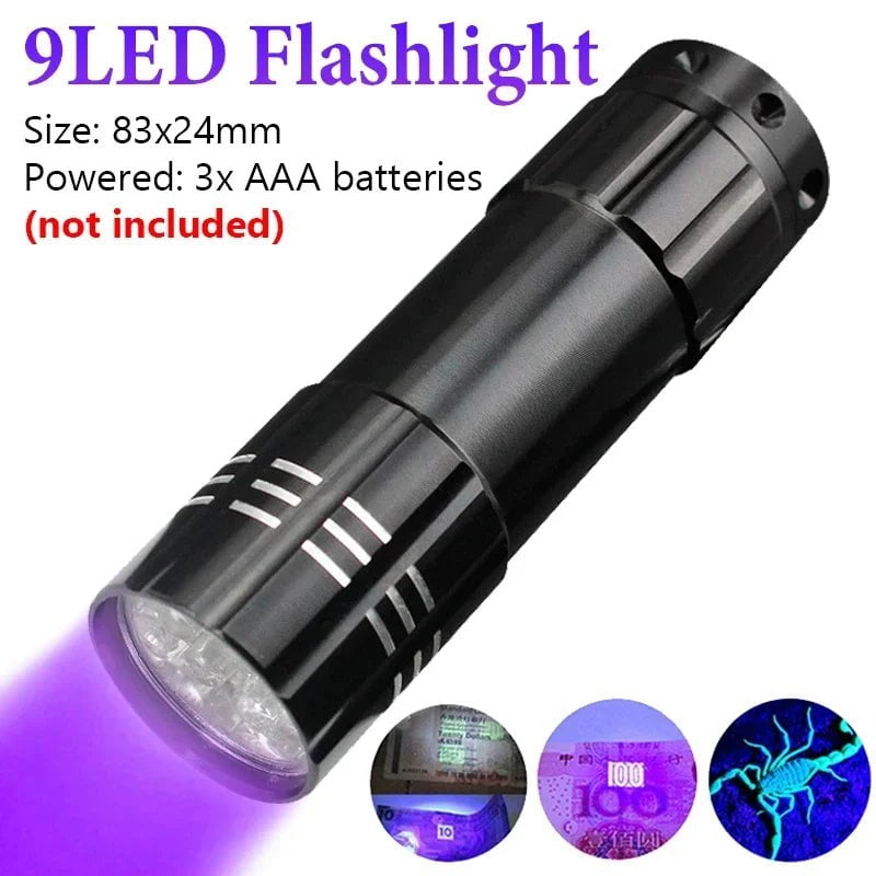 Storazone C-9 Leds UV Flashlight LED Ultraviolet Torch Zoomable Mini Ultra Violet Lights 395/365nm Inspection Lamp Pet Urine Stain Detector Tools