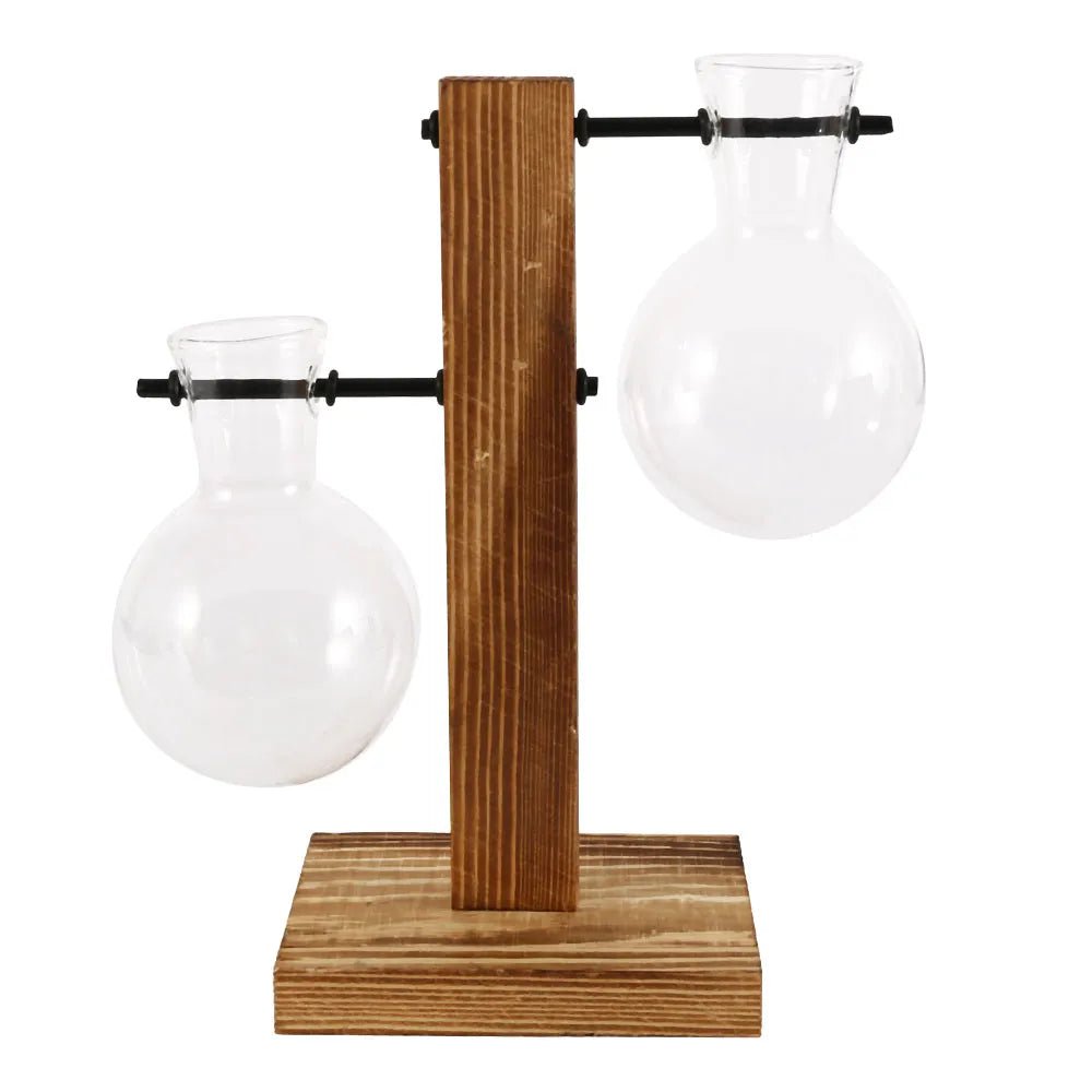 Storazone C Creative Glass Desktop Planter Bulb Vase Wooden Stand Hydroponic Plant Container Home Tabletop Decor Vases