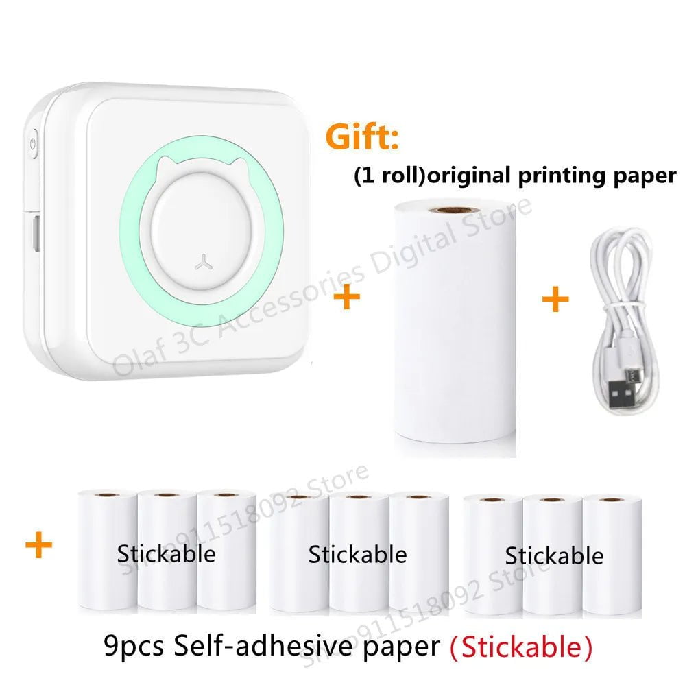 Storazone C5 Green-9 Sticker Portable Mini Label Printer Photo Thermal Adhesive Labels Printers Inkless Bluetooth Pocket Mini Printer Stickers Maker 57MM