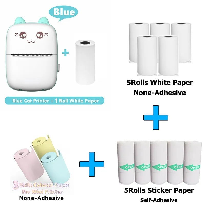 Storazone C9 Blue with 13Roll Mini Photo Pocket Printer Portable Ink-free Thermal 57mm Sticker Trans Paper Wireless BT 200dpi Android IOS Printing Machine