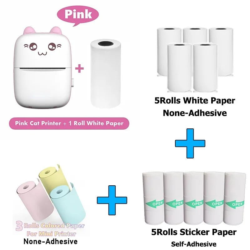 Storazone C9 Pink with 13Roll Mini Photo Pocket Printer Portable Ink-free Thermal 57mm Sticker Trans Paper Wireless BT 200dpi Android IOS Printing Machine