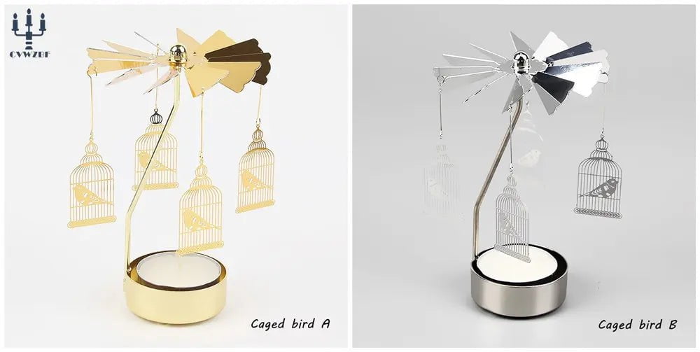 Storazone Caged bird / 1 pc Gold 1pc Metal Hot Rotating Candle Holder Christmas Rotating Candle Holder Dinner Party Wedding Party Candle Holder Decoration Gift