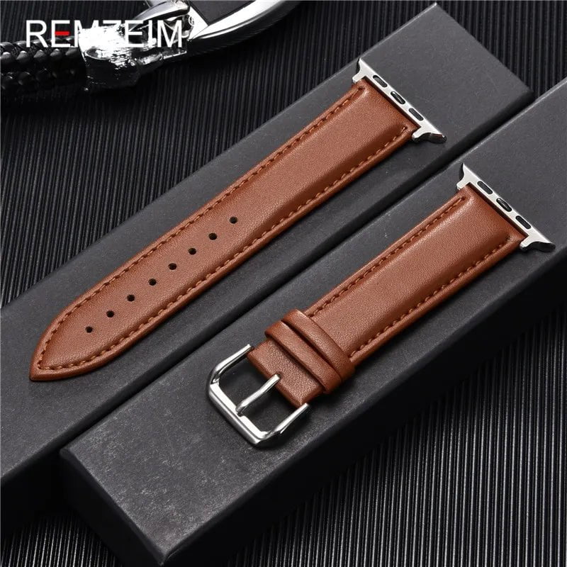Storazone Calfskin Genuine Leather Watchband 38mm 40mm 41mm for iwatch 8 7 6 5 4 3 SE Replace Wrist Strap 42mm 44mm 45mm for Apple Watch