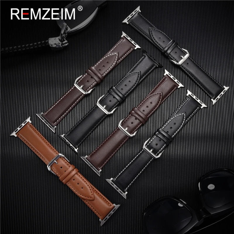Storazone Calfskin Genuine Leather Watchband 38mm 40mm 41mm for iwatch 8 7 6 5 4 3 SE Replace Wrist Strap 42mm 44mm 45mm for Apple Watch