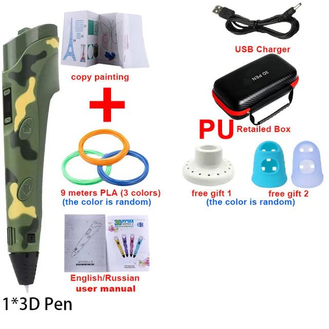 Storazone Cam-9m / Only USB 3D Printing Pen DIY Drawing Pens With 1.75mm PLA Filament Birthday Christmas Gifts For Kids Children With Power Travel Case