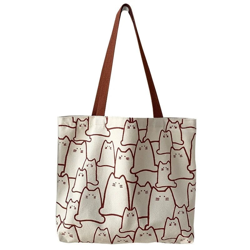 Storazone Canvas Bags Handbag for Women Shopper Cute Cat Tote Bag with Zipper Designer Bag Japanese Style Cartoon Small Shoulder