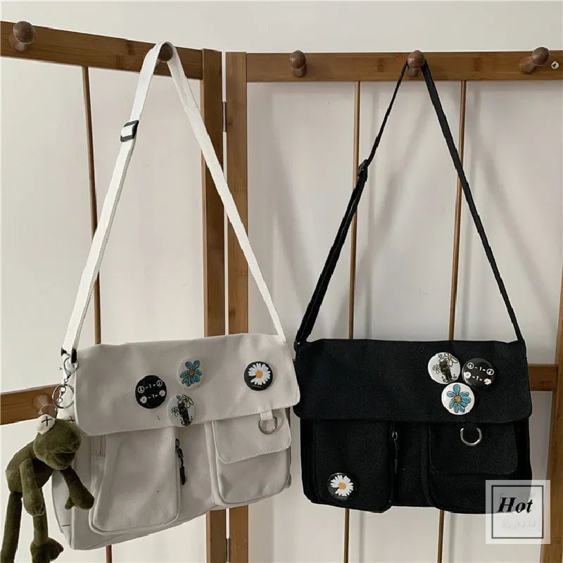 Storazone Canvas Crossbody Bags Youth Fashion Casual Large Capacity Ladies Shoulder Bag Solid Color Women Messenger Bag