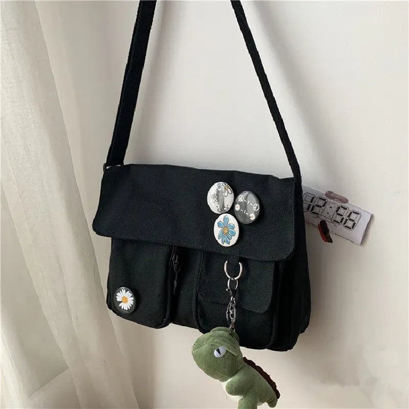 Storazone Canvas Crossbody Bags Youth Fashion Casual Large Capacity Ladies Shoulder Bag Solid Color Women Messenger Bag