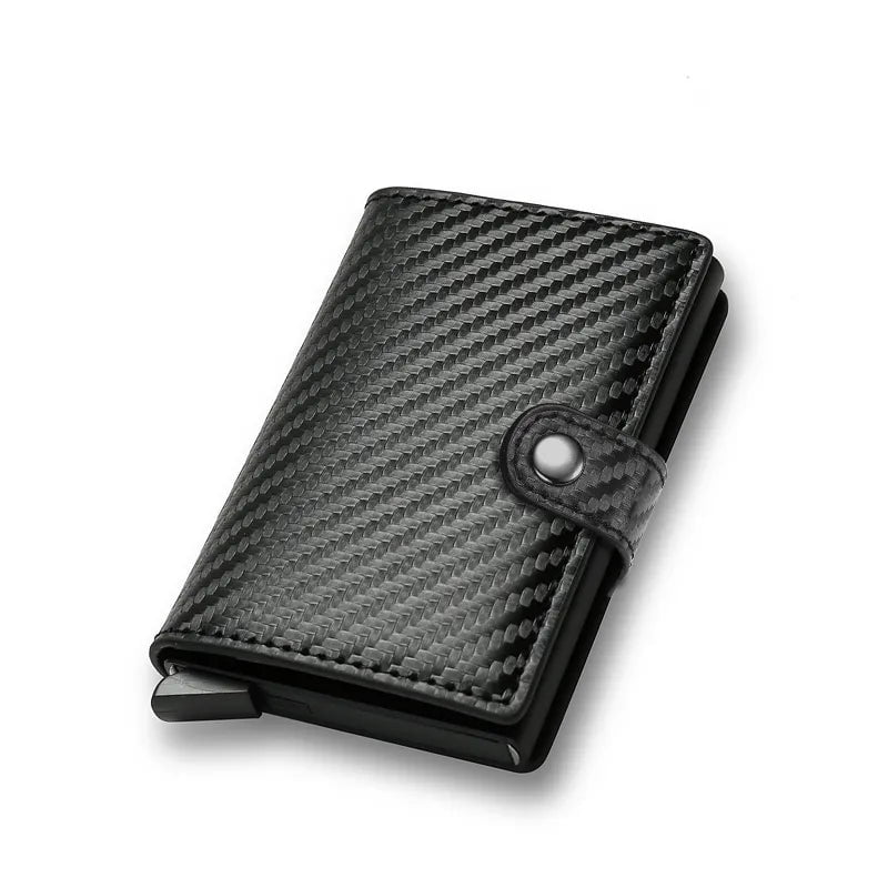 Storazone Carbon Black Carbon Fiber Credit Card Holder Wallet Men Rfid Smart Metal Thin Slim Pop Up Minimalist Wallet Small Black Purse Metal Vallet