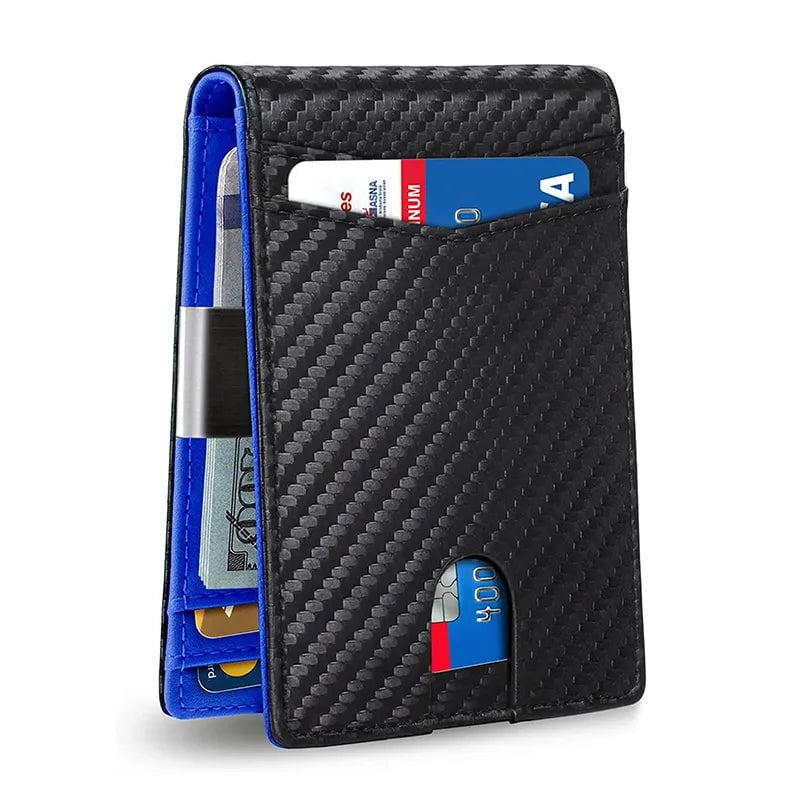 Storazone Carbon Blue Rfid Leather Luxury Men Wallets Money Bag Slim Thin Man Card Holder Wallet for Men Small Short Purse Male White Vallet Billfold