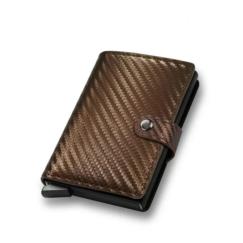 Storazone Carbon Bronze Carbon Fiber Credit Card Holder Wallet Men Rfid Smart Metal Thin Slim Pop Up Minimalist Wallet Small Black Purse Metal Vallet