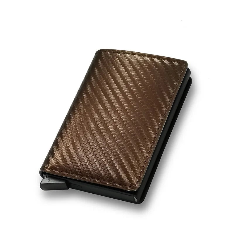 Storazone Carbon Bronze Carbon Fiber Credit Card Holder Wallets Men Brand Rfid Black Magic Trifold Leather Slim Mini Wallet Small Money Bag Male Purses