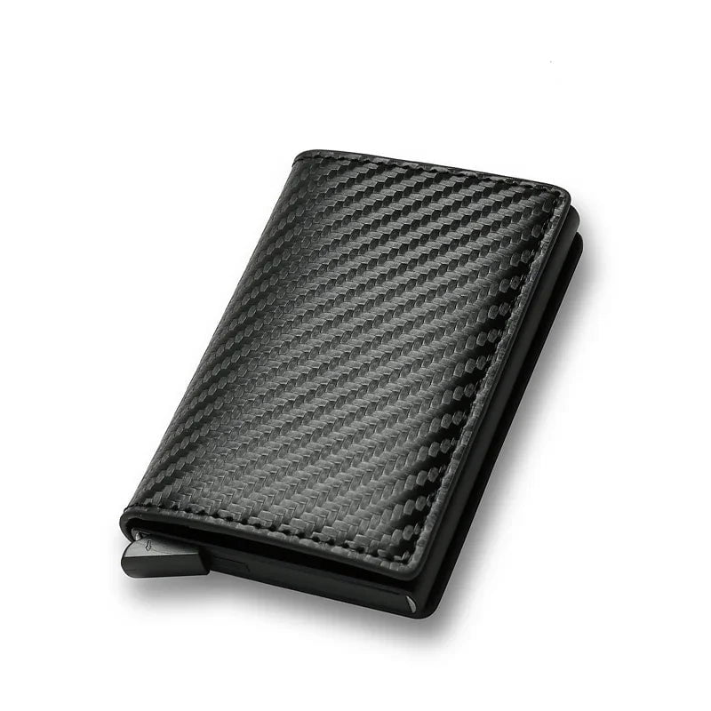 Storazone Carbon Fiber Black Top Quality Wallets Men Money Bag Mini Purse Male Vintage Brown Leather Rfid Card Holder Wallet Small Smart Wallet Pocket Walet