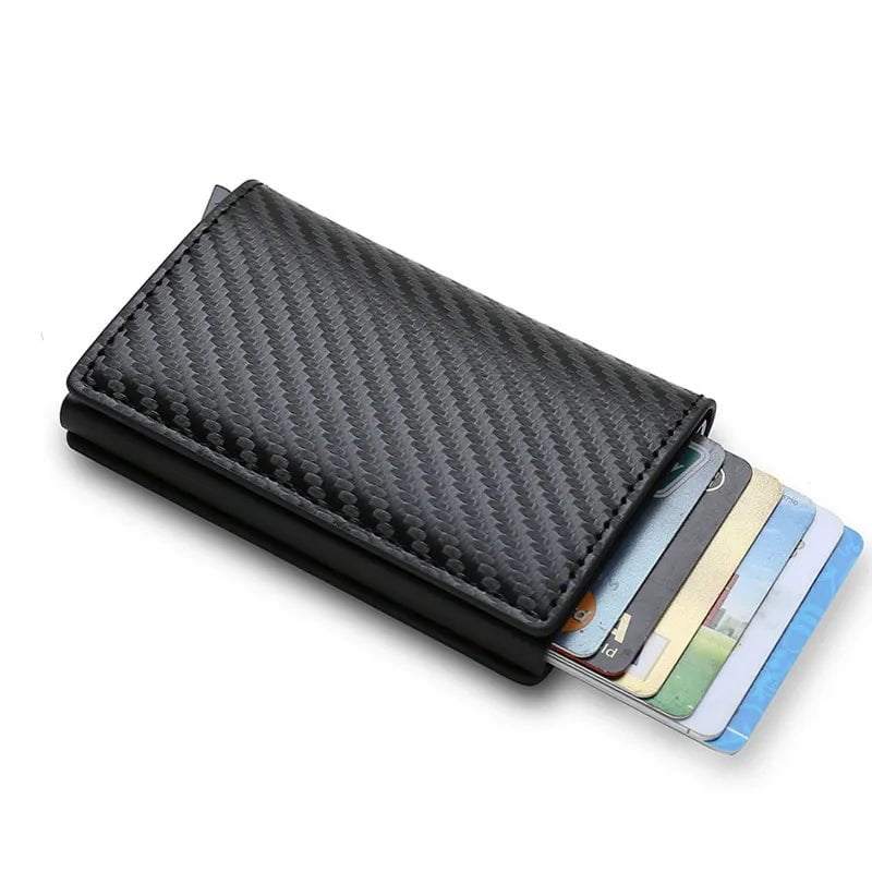 Storazone Carbon Fiber Card Holder Wallets Men RFID Black Magic Trifold Leather Slim Mini Wallet Small Money Bag Male Purses Wallet Women