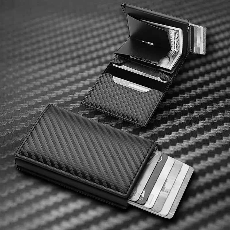 Storazone Carbon Fiber Card Holder Wallets Men RFID Black Magic Trifold Leather Slim Mini Wallet Small Money Bag Male Purses Wallet Women