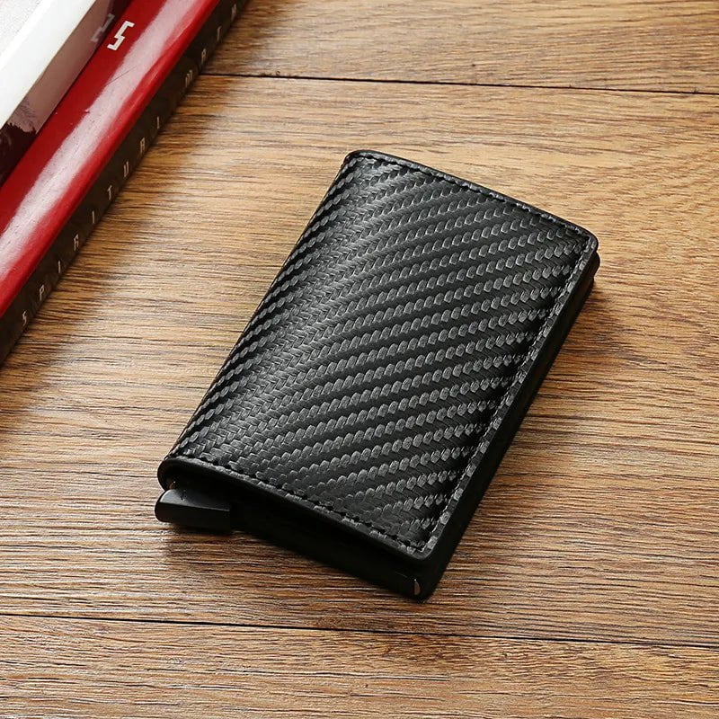 Storazone Carbon Fiber Card Holder Wallets Men RFID Black Magic Trifold Leather Slim Mini Wallet Small Money Bag Male Purses Wallet Women