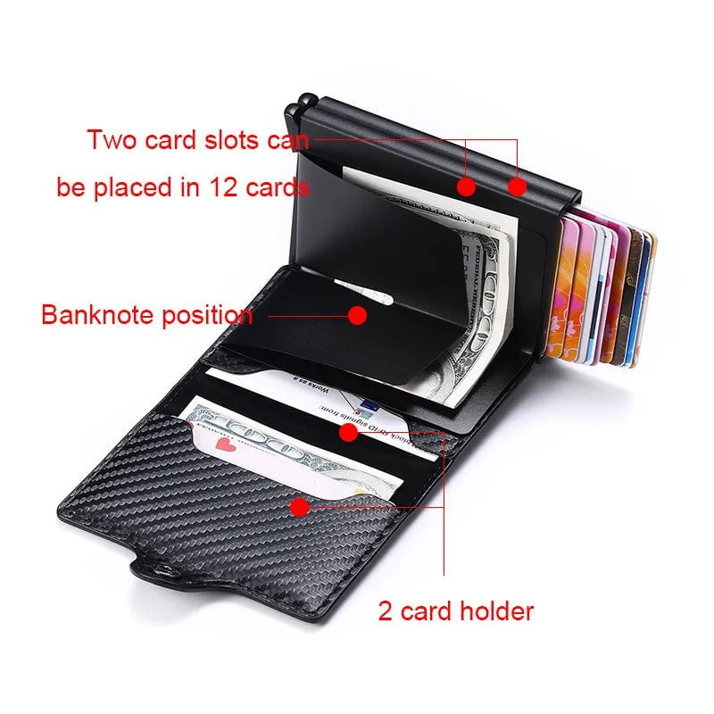 Storazone Carbon Fiber Credit Card Holder Mens Double Anti Rfid Bank Cardholder Case Wallet Metal Business Bank Minimalist Wallet Gift