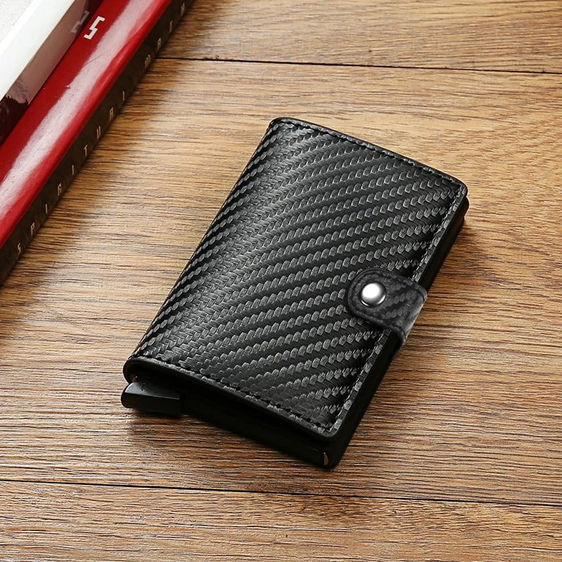 Storazone Carbon Fiber Credit Card Holder Wallet Men Rfid Smart Metal Thin Slim Pop Up Minimalist Wallet Small Black Purse Metal Vallet