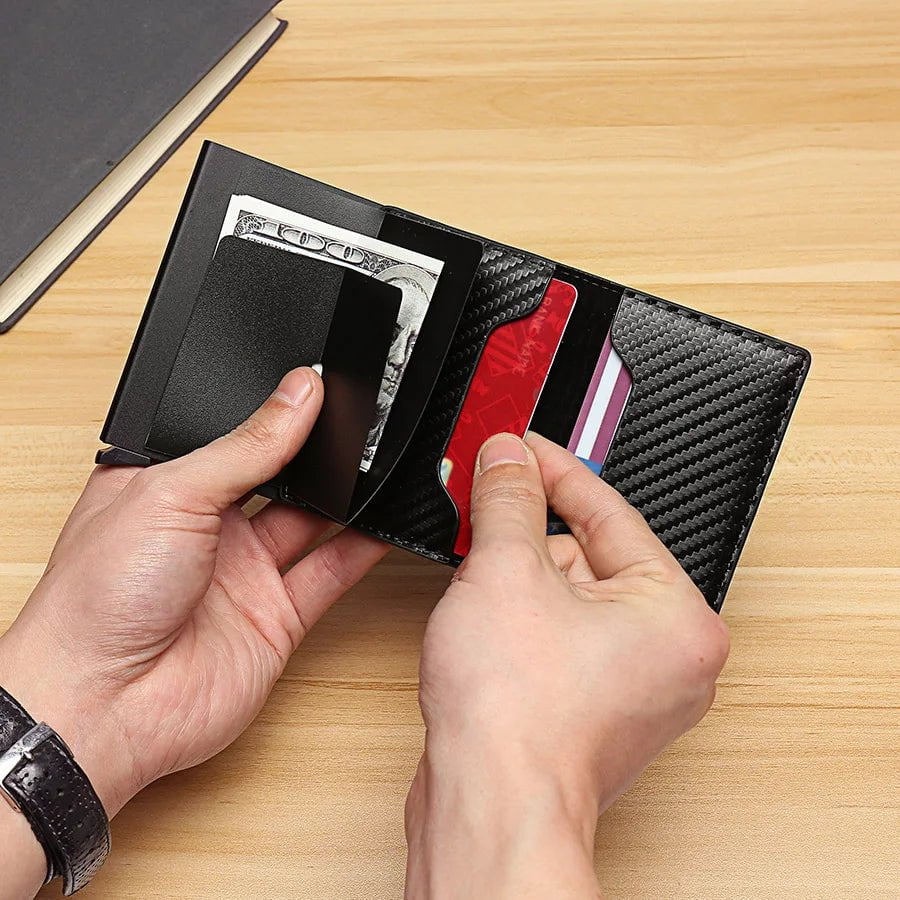 Storazone Carbon Fiber Credit Card Holder Wallets Men Brand Rfid Black Magic Trifold Leather Slim Mini Wallet Small Money Bag Male Purses