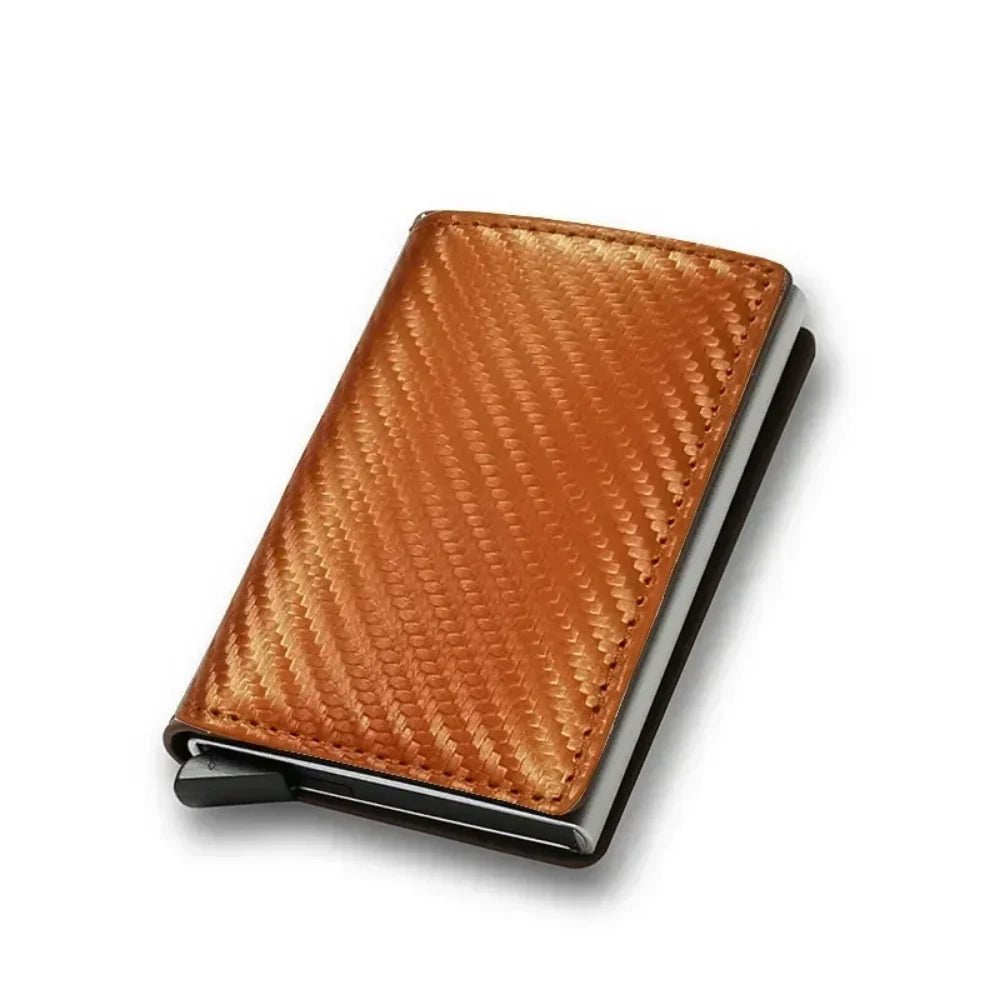 Storazone Carbon Fiber Orange Credit Card Holder Men Wallet RFID Blocking Protected Aluminium Box PU leather Wallets with Money Clip Designer pasjeshouder