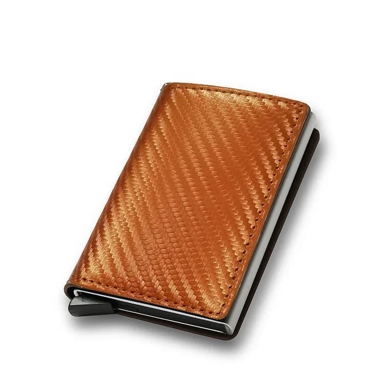 Storazone Carbon Fiber Orange Top Quality Wallets Men Money Bag Mini Purse Male Vintage Brown Leather Rfid Card Holder Wallet Small Smart Wallet Pocket Walet