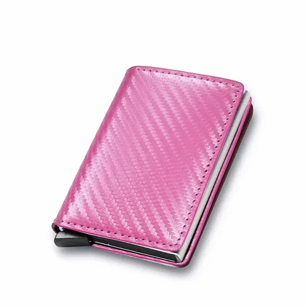 Storazone Carbon Fiber Pink Credit Card Holder Men Wallet RFID Blocking Protected Aluminium Box PU leather Wallets with Money Clip Designer pasjeshouder