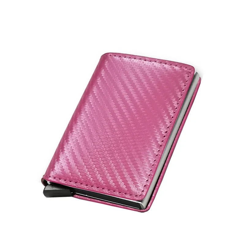 Storazone Carbon Fiber Pink Top Quality Wallets Men Money Bag Mini Purse Male Vintage Brown Leather Rfid Card Holder Wallet Small Smart Wallet Pocket Walet
