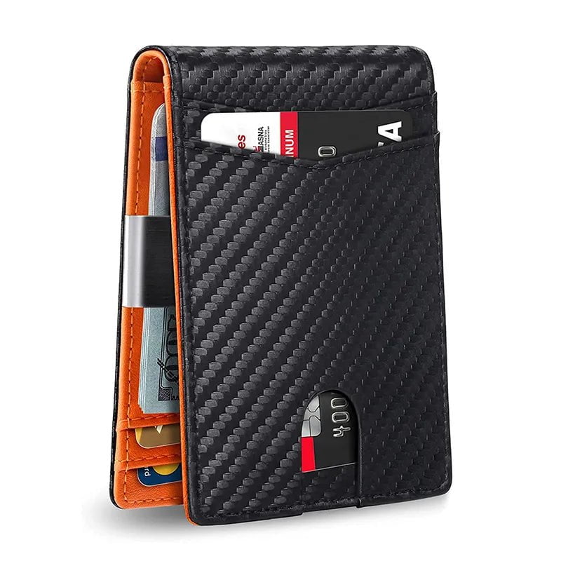 Storazone Carbon Orange Rfid Leather Luxury Men Wallets Money Bag Slim Thin Man Card Holder Wallet for Men Small Short Purse Male White Vallet Billfold