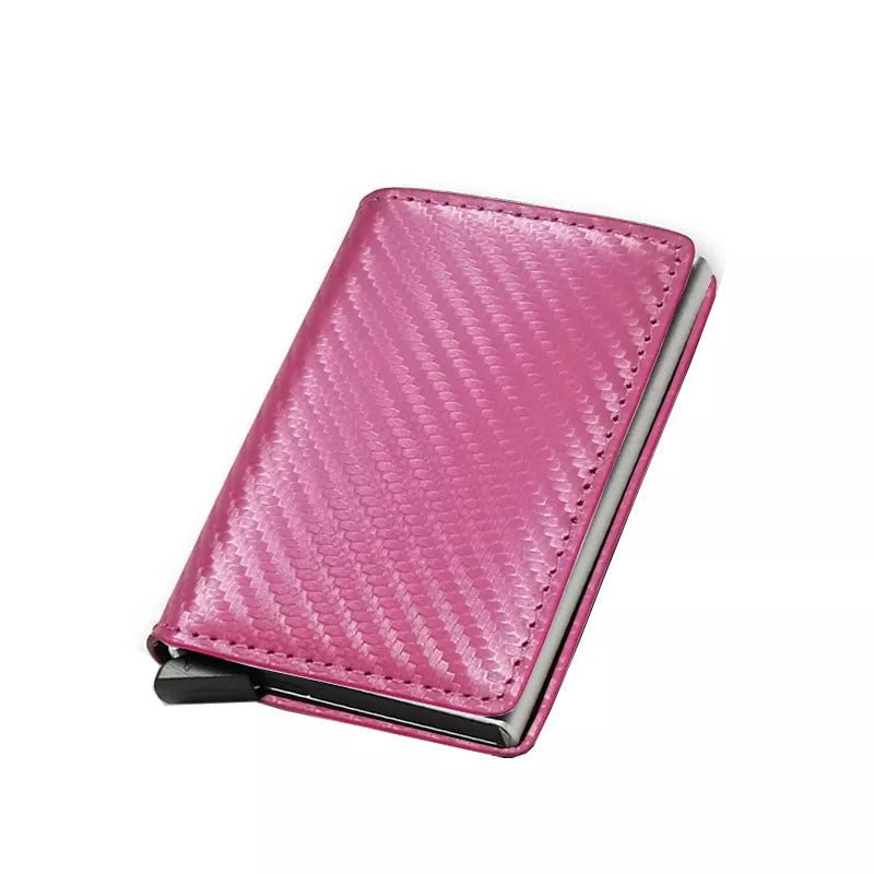 Storazone Carbon Pink Custom Card Holder Rfid Black Carbon Fiber Leather Simple Wallet Men's Gift Personalized