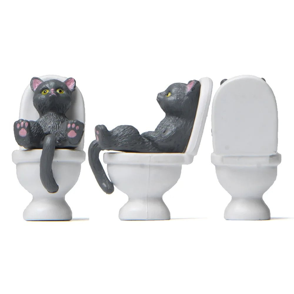 Storazone Cat on Toilet Resin Home Decoration Action Figure Dollhouse Landscape Accessories Fairy Garden Miniatures Desktop Model Ornament