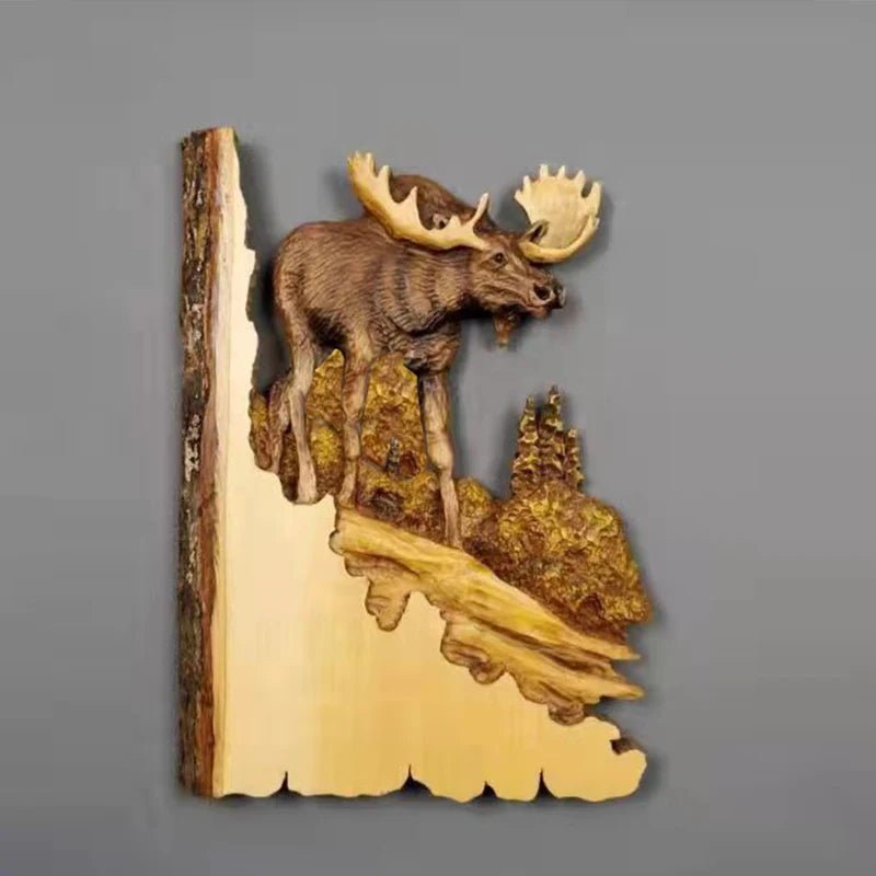 Storazone Cattle Animal Carving Handcraft Wall Hanging Sculpture Wood Raccoon Bear Deer Hand Painted Decoration for Home Living Room Dropshipping