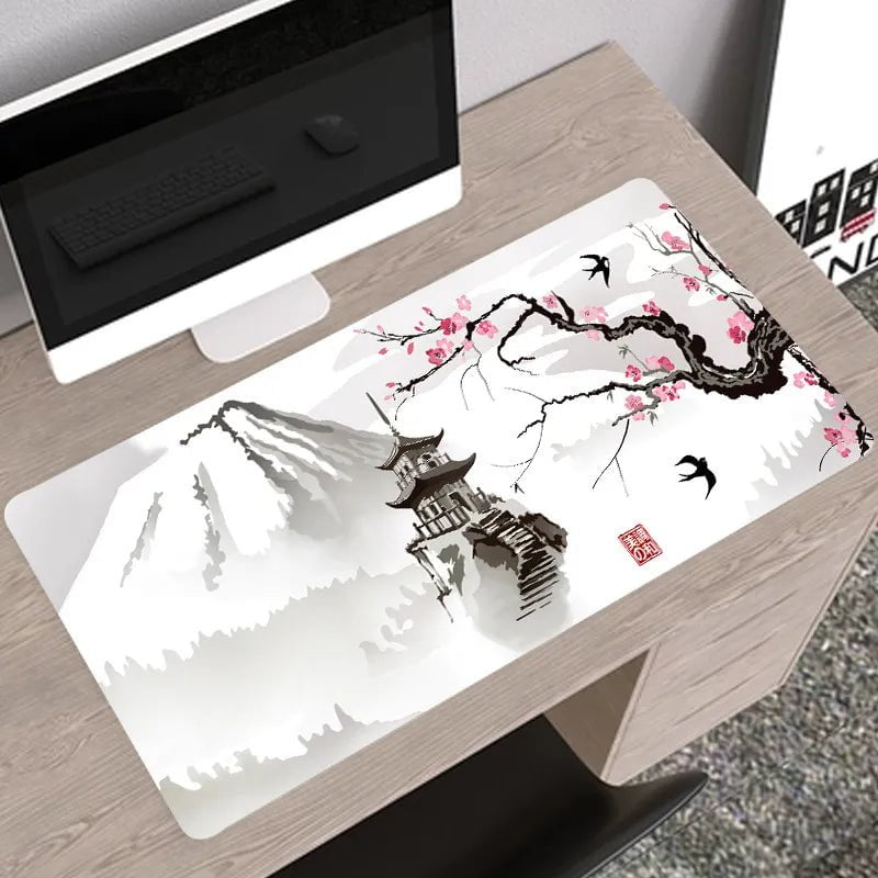 Storazone Cherry blossoms / 900x400x2mm New Sakura Pattern Large Mouse Pad Gamer Big MousePad for Computer Gaming Locking Edge Keyboard Desk Mice Pad Rubber Table Mat