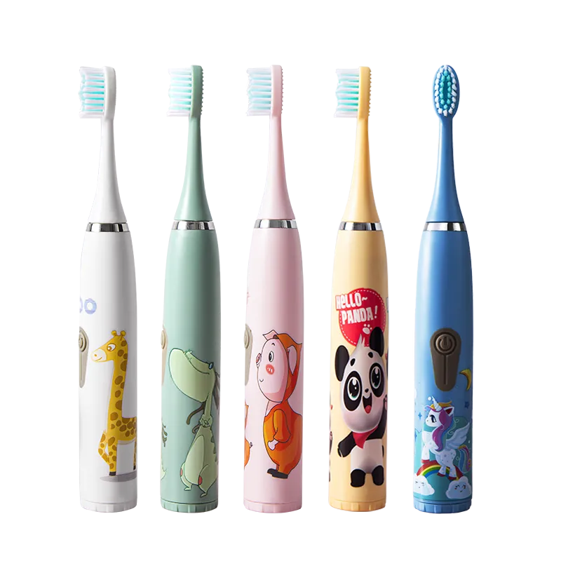 Storazone Children's Electric Toothbrush Colorful Cartoon With Replacement Heads Ultrasonic Rechargeable Soft Hair Cleaning Brush for Kids