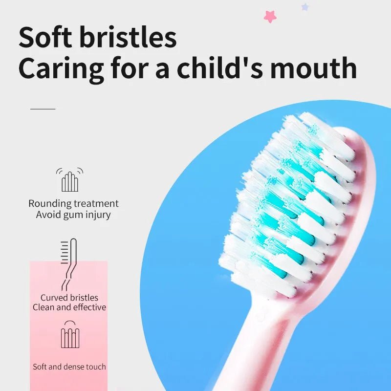 Storazone Children's Electric Toothbrush Colorful Cartoon With Replacement Heads Ultrasonic Rechargeable Soft Hair Cleaning Brush for Kids