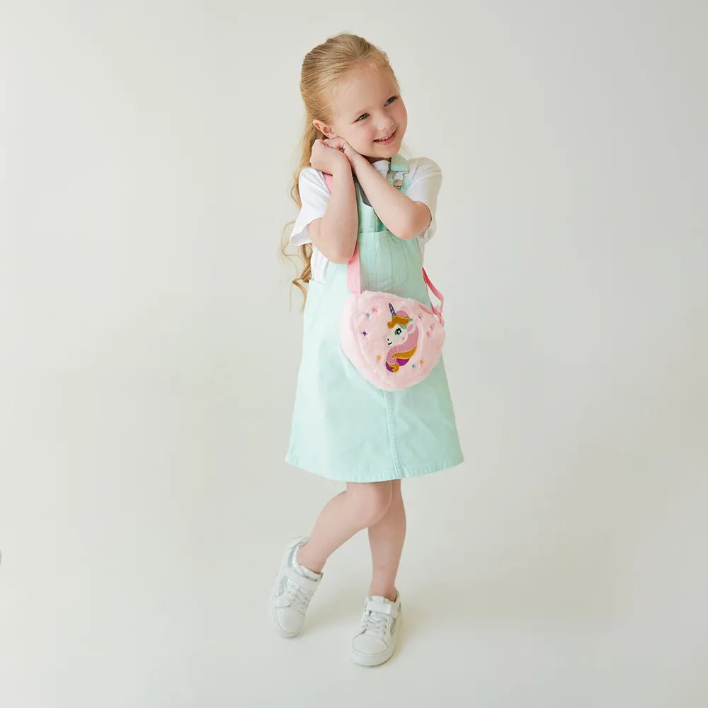 Storazone Children's Heart shaped  Shoulder Bag Unicorn Cartoon Plush Love Crossbody Bag Kindergarten Girls' Candy Storage Bag