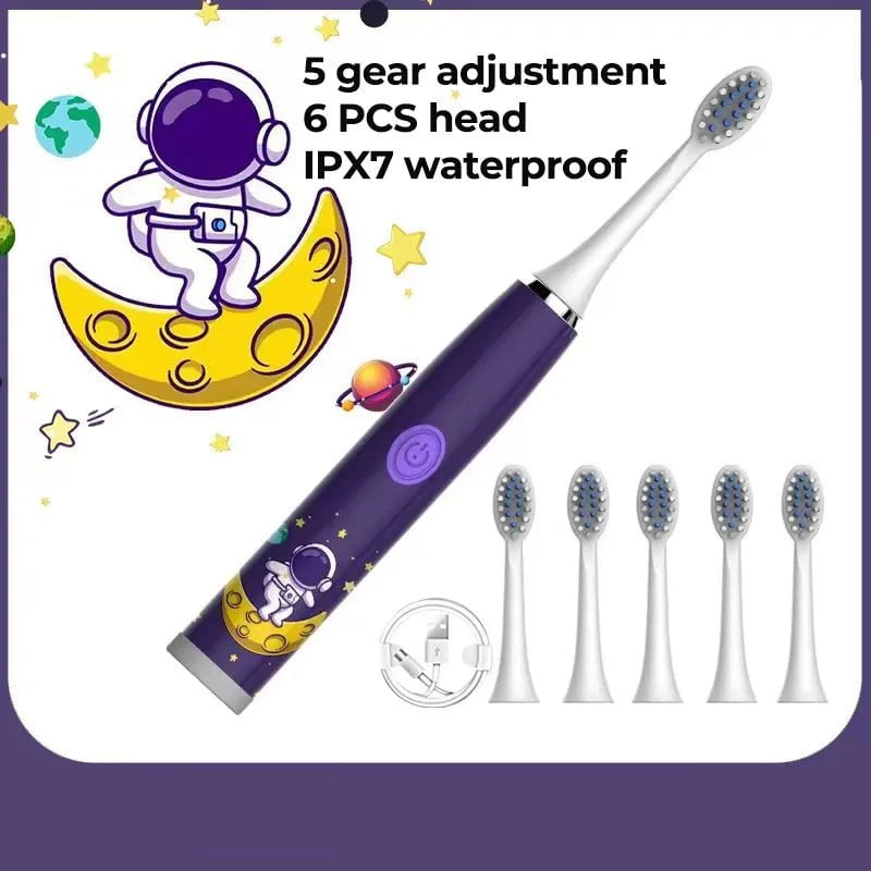 Storazone Children Sonic Electric Toothbrush Colorful Cartoon For Kids Rechargeable Soft Fur Automatic Waterproof With Replacement Head