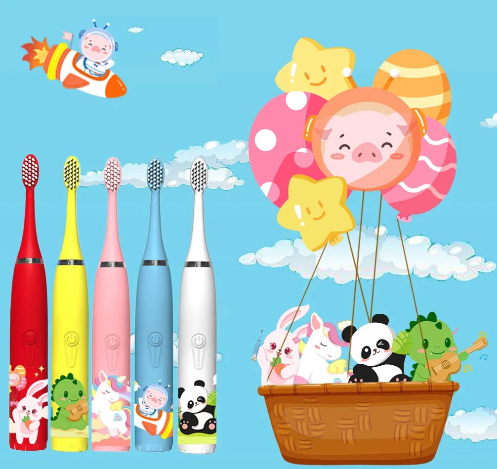Storazone Children Sonic Electric Toothbrush Colorful Cartoon For Kids Rechargeable Soft Fur Automatic Waterproof With Replacement Head