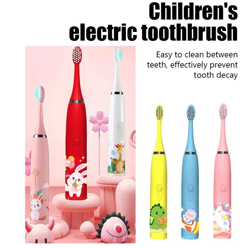 Storazone Children Sonic Electric Toothbrush Colorful Cartoon For Kids Rechargeable Soft Fur Automatic Waterproof With Replacement Head