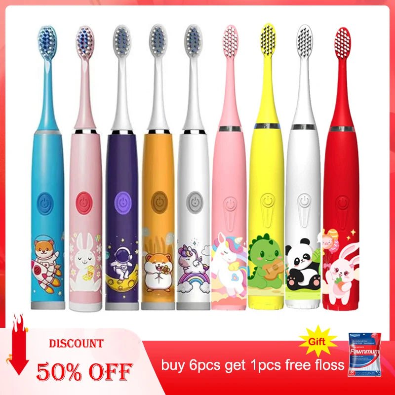 Storazone Children Sonic Electric Toothbrush Colorful Cartoon For Kids Rechargeable Soft Fur Automatic Waterproof With Replacement Head