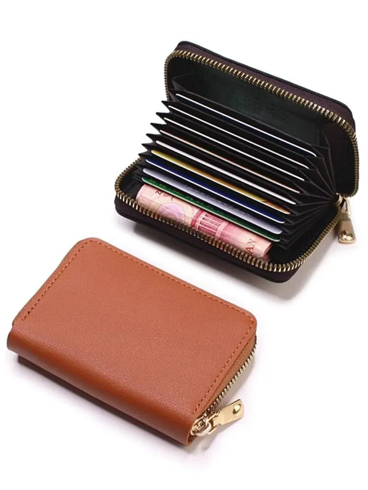 Storazone CHINA / Brown Fashion Purse Large Capacity Multi Lip Small Card Bag New Solid Color Portable Waterproof Cards Pack Coin Bag For Women And Men