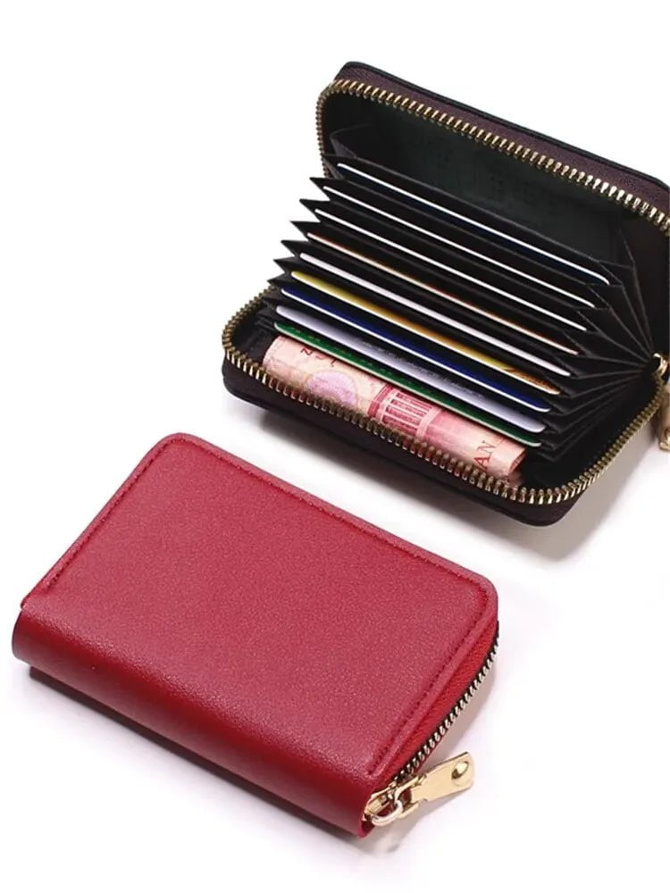 Storazone CHINA / Red Fashion Purse Large Capacity Multi Lip Small Card Bag New Solid Color Portable Waterproof Cards Pack Coin Bag For Women And Men