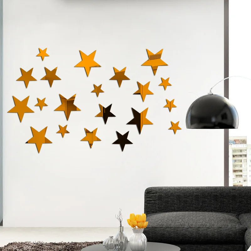 Storazone chocolate 20pcs Star Wall Sticker 3D Acrylic Irregular Mirror Vanity Living Room Decoration Cartoon Wall Stickers for Kids Room Home Decor