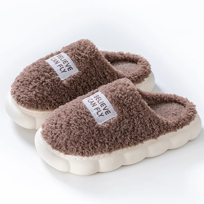 Storazone Chocolate / 40-41 Thick Sole Home Indoor Outside Men And Women Couples Winter Household Warm Fluffy Slippers High Heels Plush Cotton Shoes Ladies