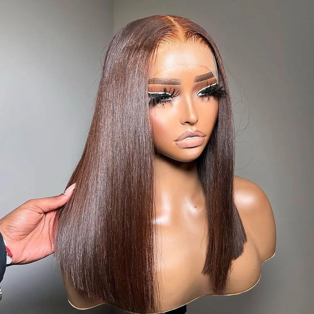 Storazone Chocolate Brown / CHINA / 8inches | 180% 13x4 Lace Front Human Hair Wig Transparent Lace Frontal Wigs For Black Women Short Bob Wig Glueless Remy Straight Natural Wig